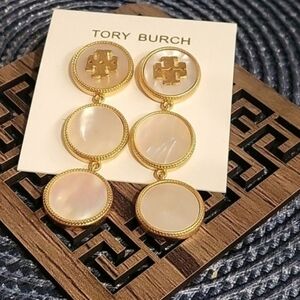 Tory Burch Gold and White Drop Earrings